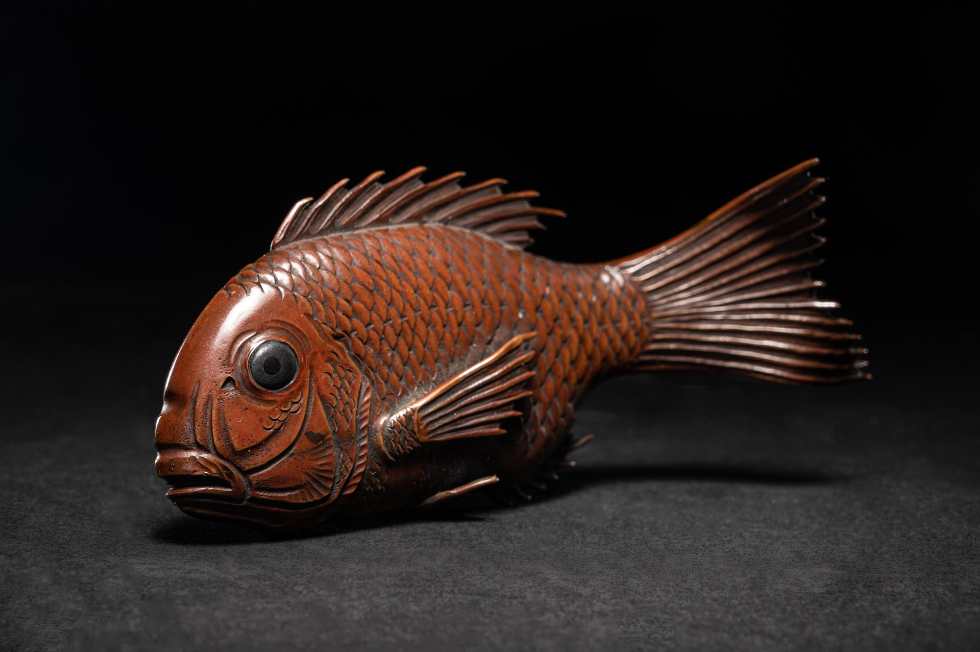 A Small Japanese Copper Alloy Okimono of a Fish