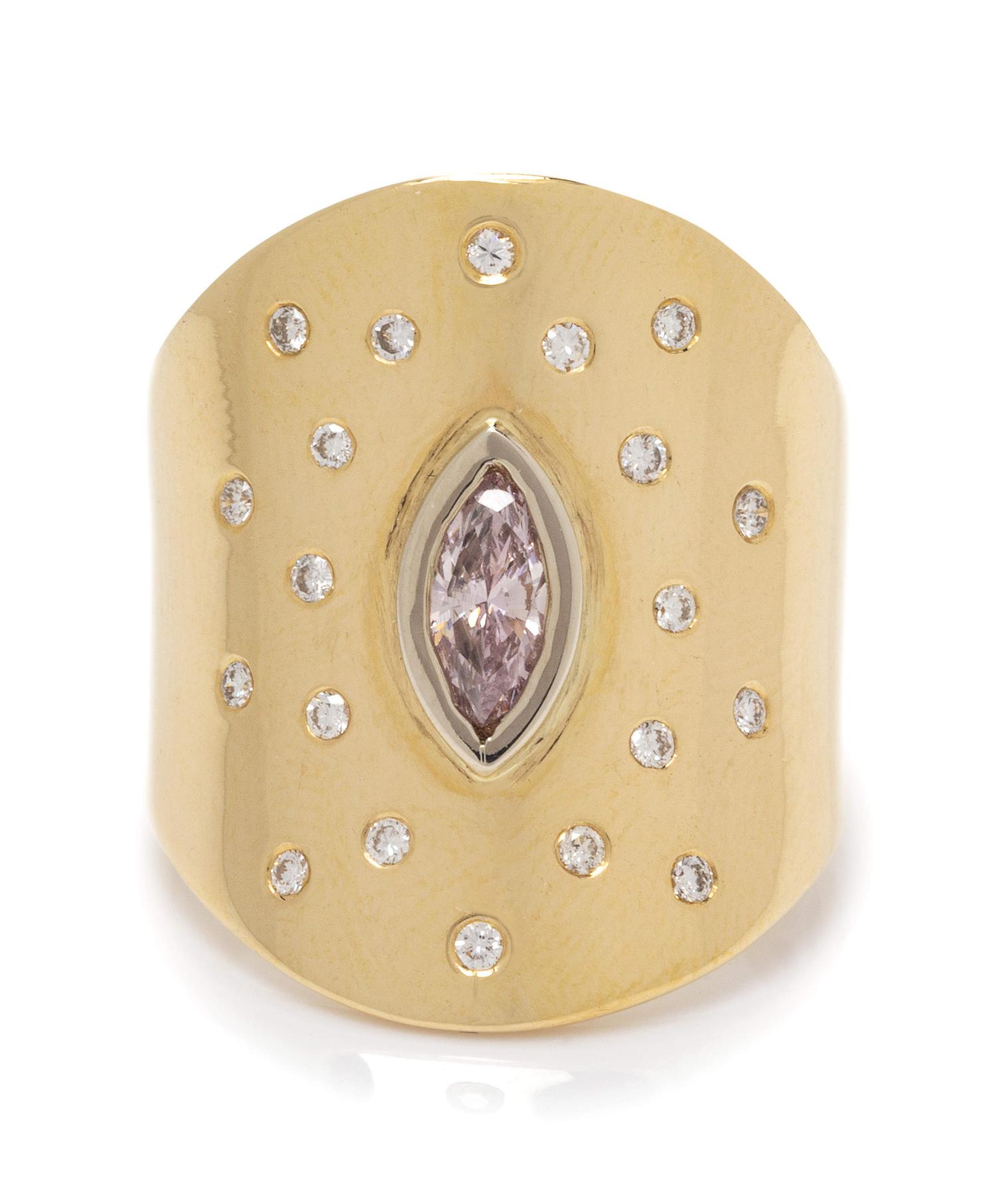 A 14 Karat Yellow Gold and Diamond Ring,
