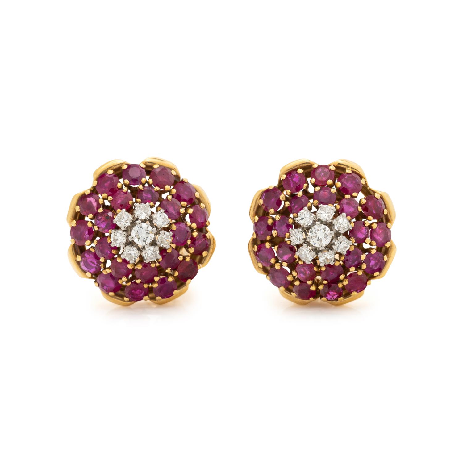LACLOCHE FRÈRES, FRENCH, RUBY AND DIAMOND EARRINGS