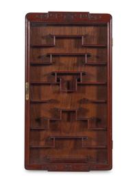 A Pair of Chinese Carved Hardwood Vitrine Cabinets