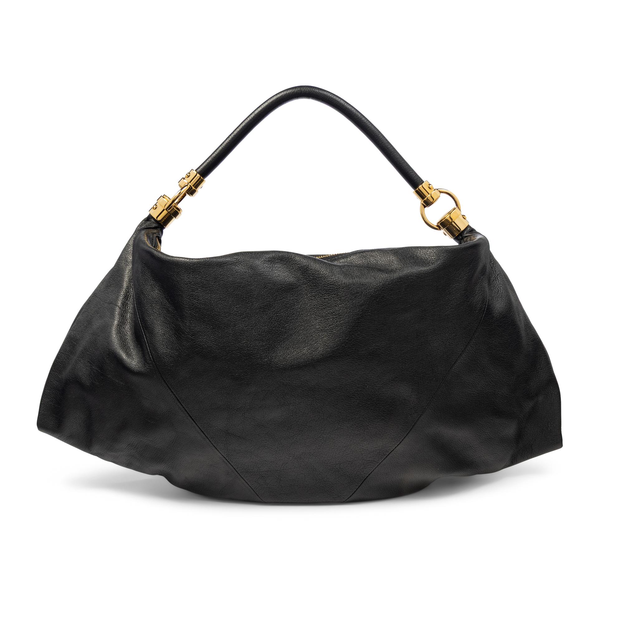CHLOÉ, 'FOULARD' BLACK LEATHER HOBO BAG