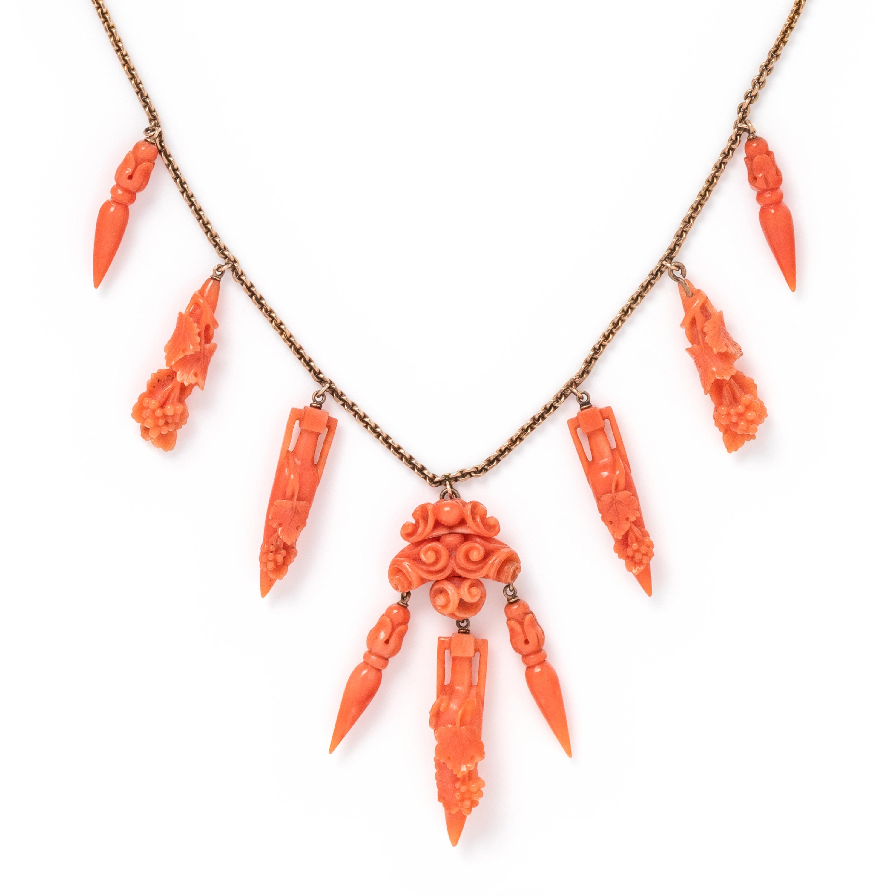 VICTORIAN, YELLOW GOLD AND CORAL NECKLACE