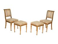 A Pair of Directoire Style Giltwood Side Chairs with Matching Tabourets — 20th Century