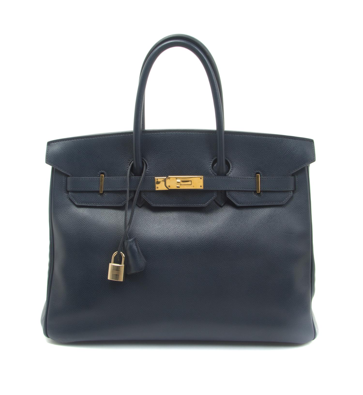 An Hermes 35cm Indigo Leather Birkin Bag, 14 x 10 x 7 inches.