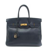 An Hermes 35cm Indigo Leather Birkin Bag, 14 x 10 x 7 inches.