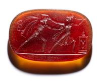 A Neoclassical Carnelian Intaglio with Cyanippus Dragged by his Daughter Cyane to the Alter