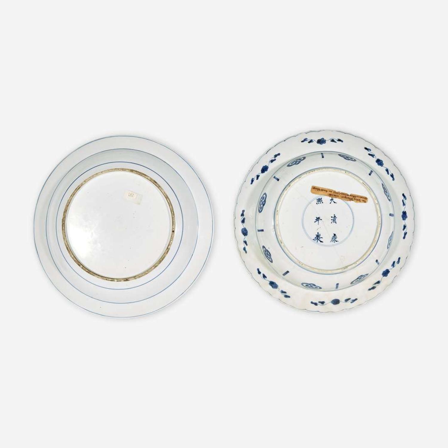 Two Large Chinese Blue and White Porcelain Dishes Kangxi to Yongzheng period