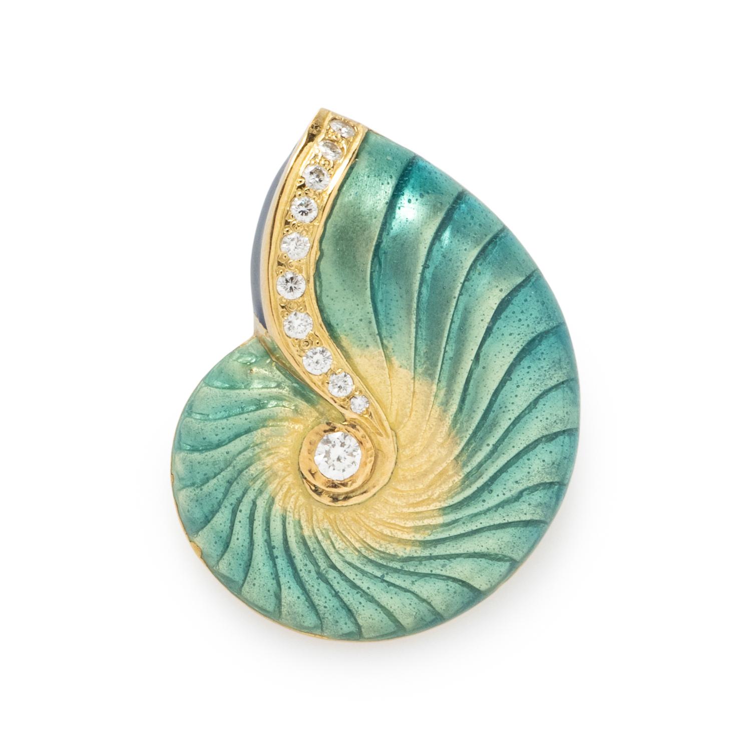 YELLOW GOLD, ENAMEL AND DIAMOND PENDANT NECKLACE