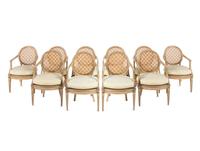 A Set of Ten Louis XVI Style Cream-Painted Dining Chairs