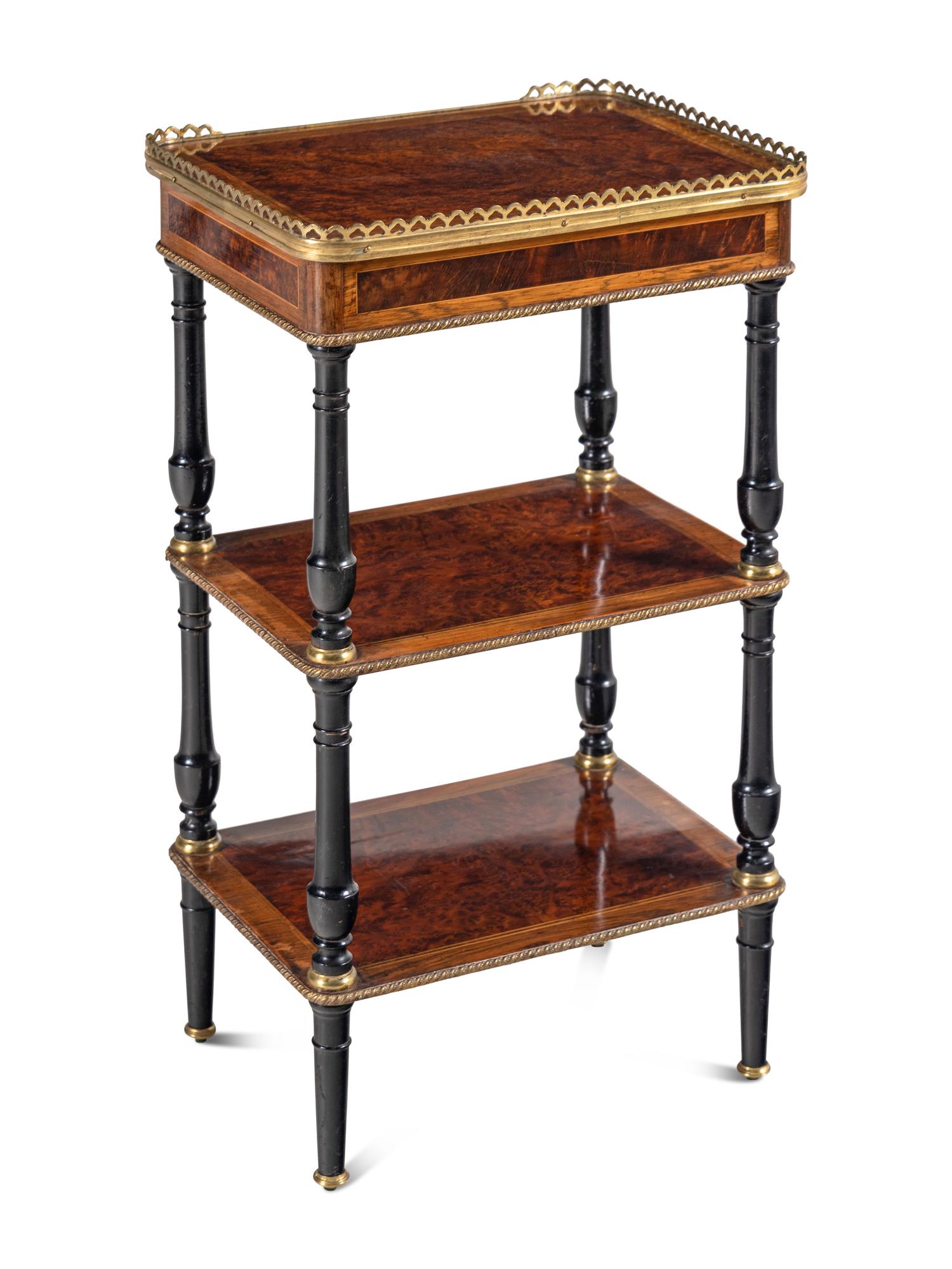 A Napoleon III Part-Ebonized Burl Amboyna Side Table