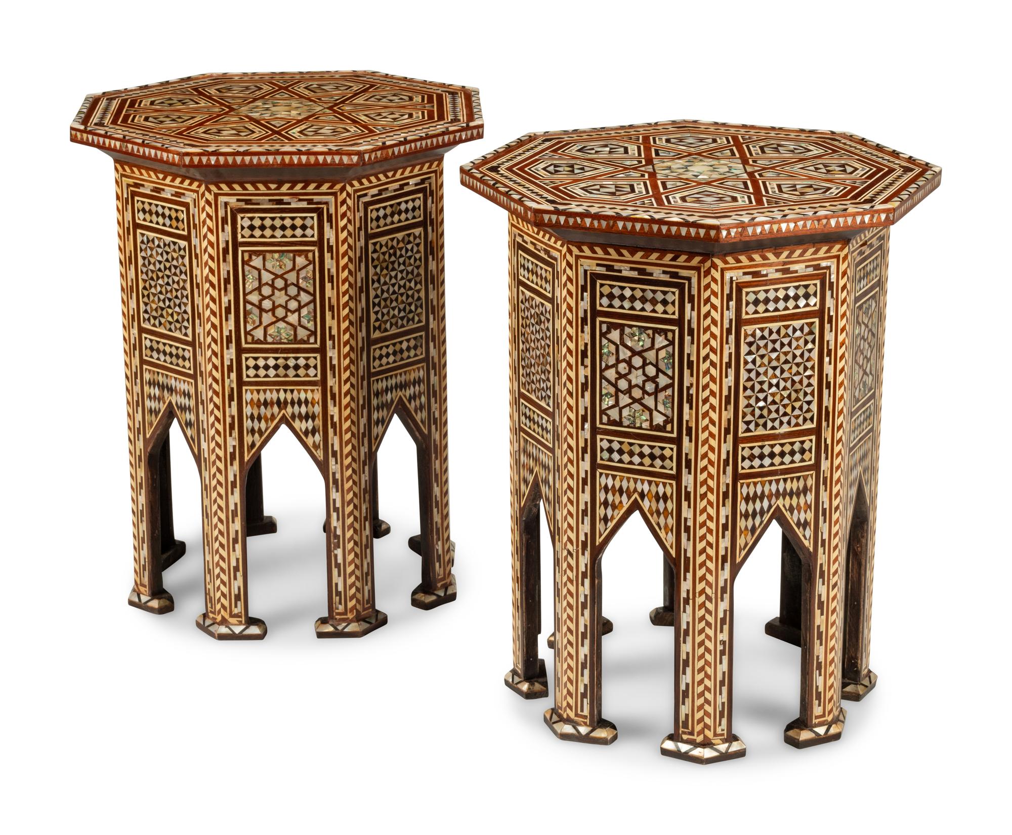 A Pair of Levantine Marquetry and Mother-of Pearl Side Tables