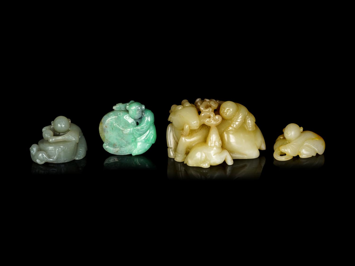 Four Chinese Jade and Jadeite Carvings of Boys