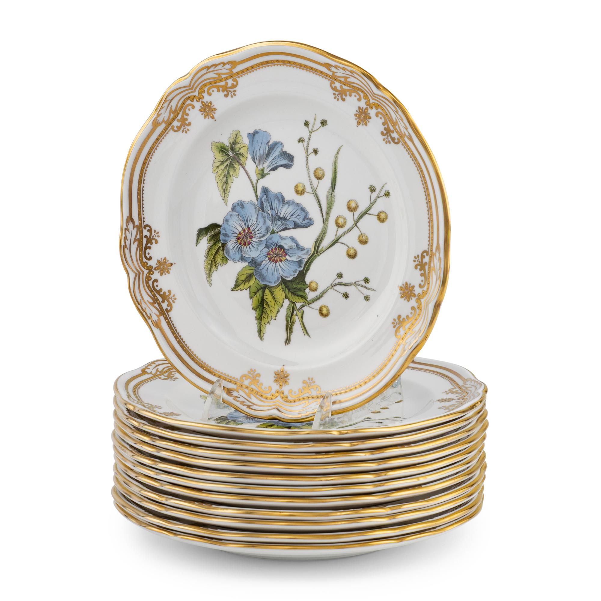 A Set of Twelve Spode Stafford Flowers Porcelain Dessert Plates