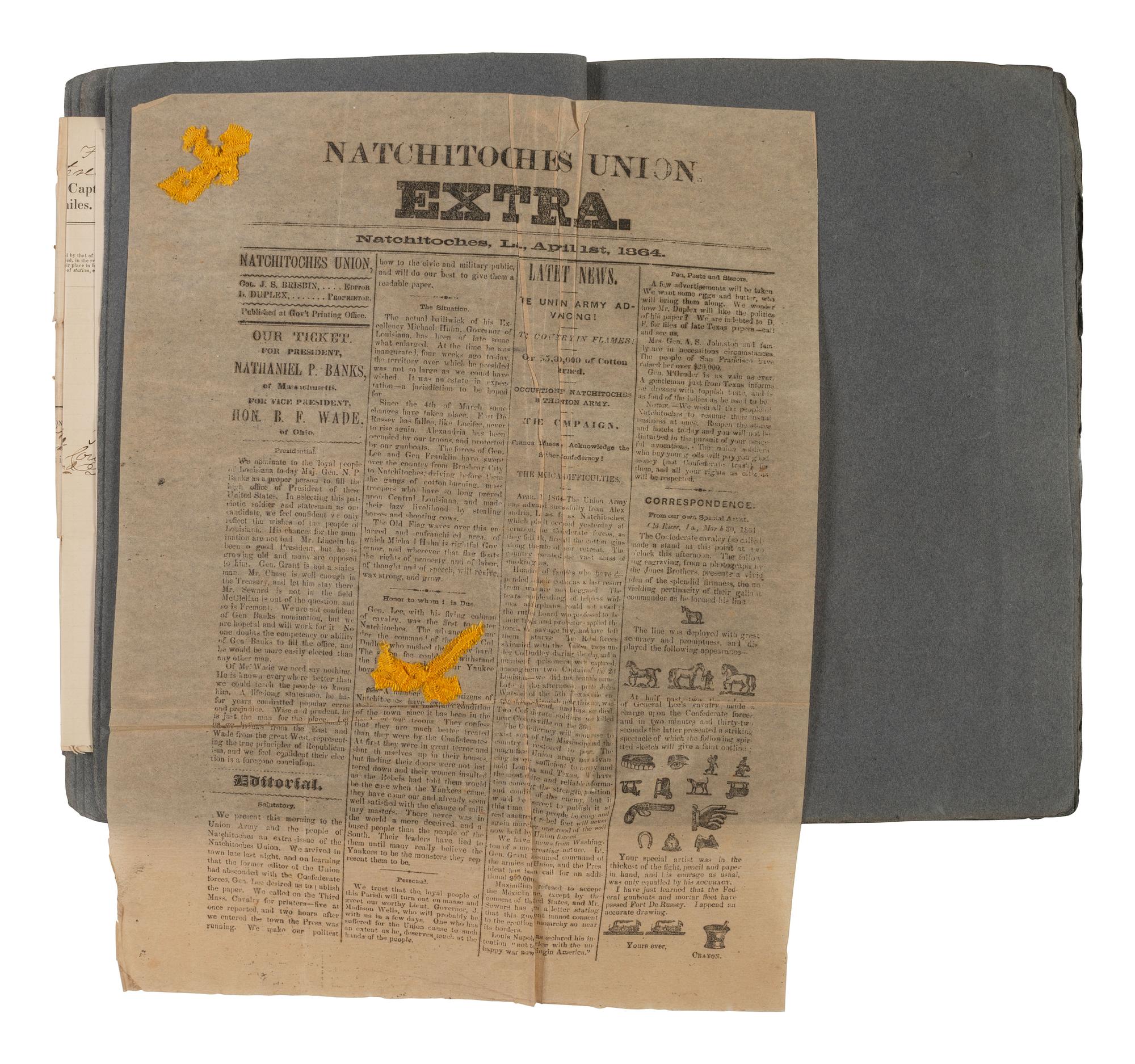 [CIVIL WAR]. Scrapbook related to the service of Major James R. Newell, 8th New Hampshire Volunteers, incl. scarce issue of Natchitoches Union. Extra. [ With: ] Scrapbooks compiled by his widow while serving as a missionary to Turkey in the 1880s.