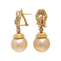 Diamond and Cultured Golden Pearl Earrings