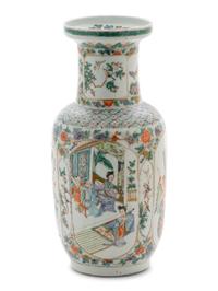 A Chinese Famille Verte Porcelain Rouleau Vase