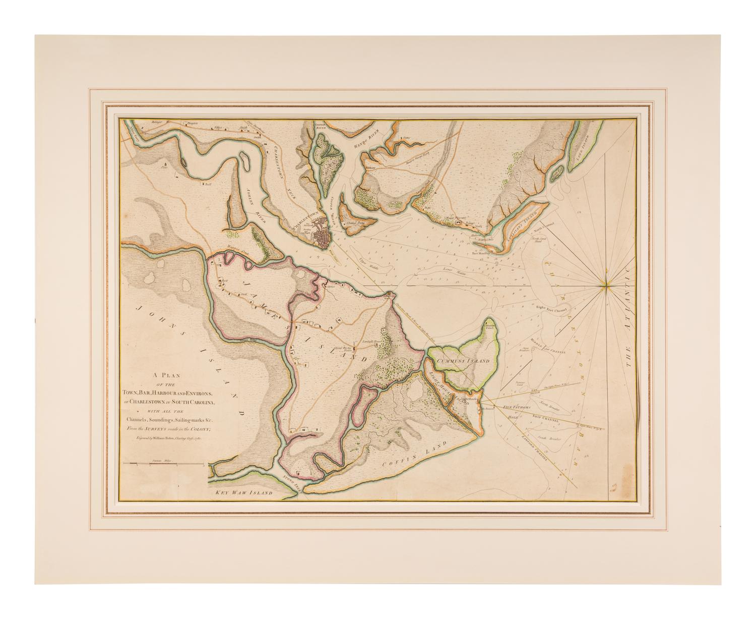 [MAP]. FADEN, William (1749-1836). A Plan of the Town, Bar, Harbour and Environs of Charlestown in South Carolina, with All the Channels, Sounding, Sailing-Marks, &c... London: William Faden, 1780.