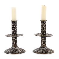 A Pair of Cast Brass 'Surrey Enamel' Candlesticks