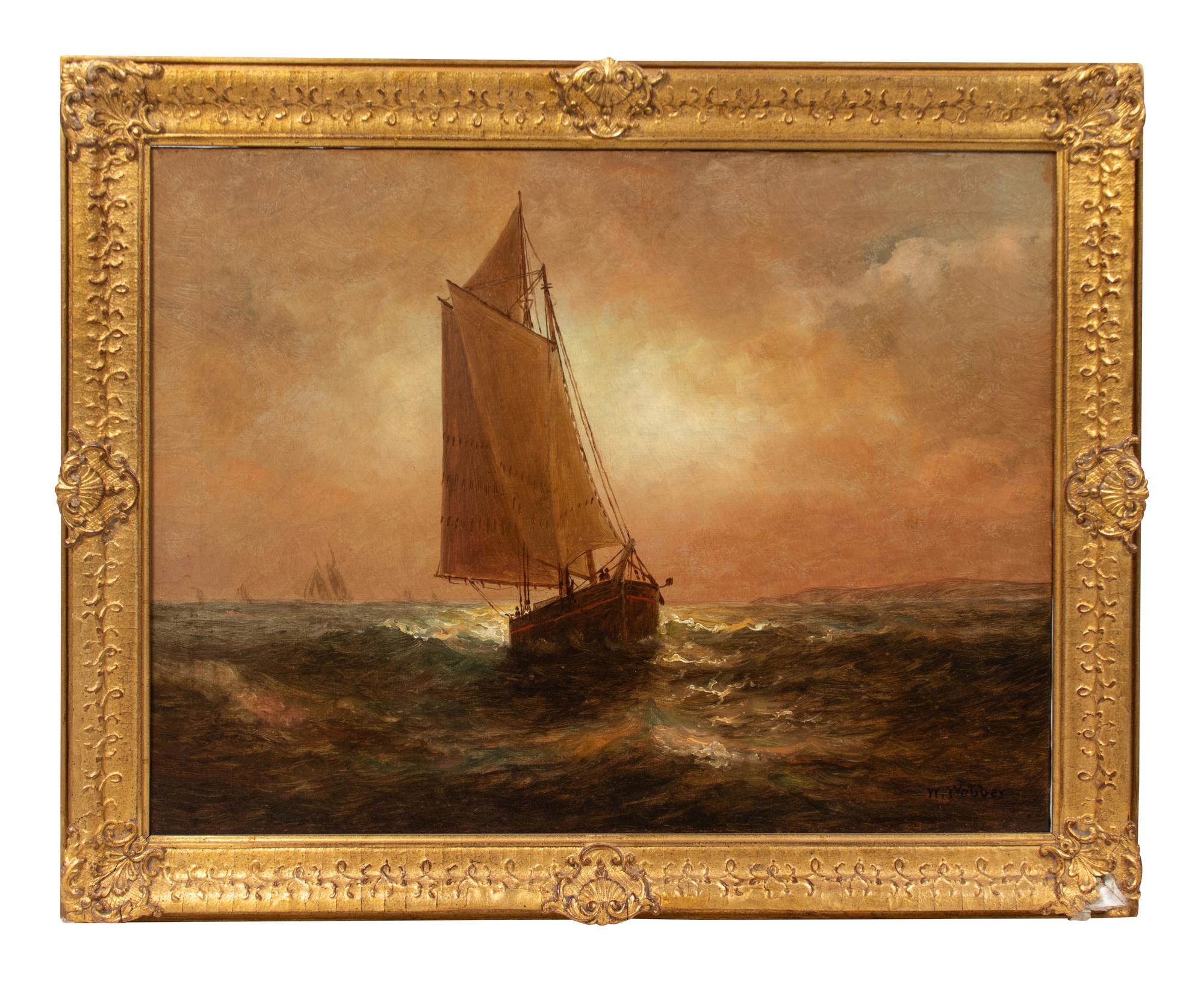 Wesley Elbridge Webber (American, 1841-1914) Sailboat at Sea oil on canvas