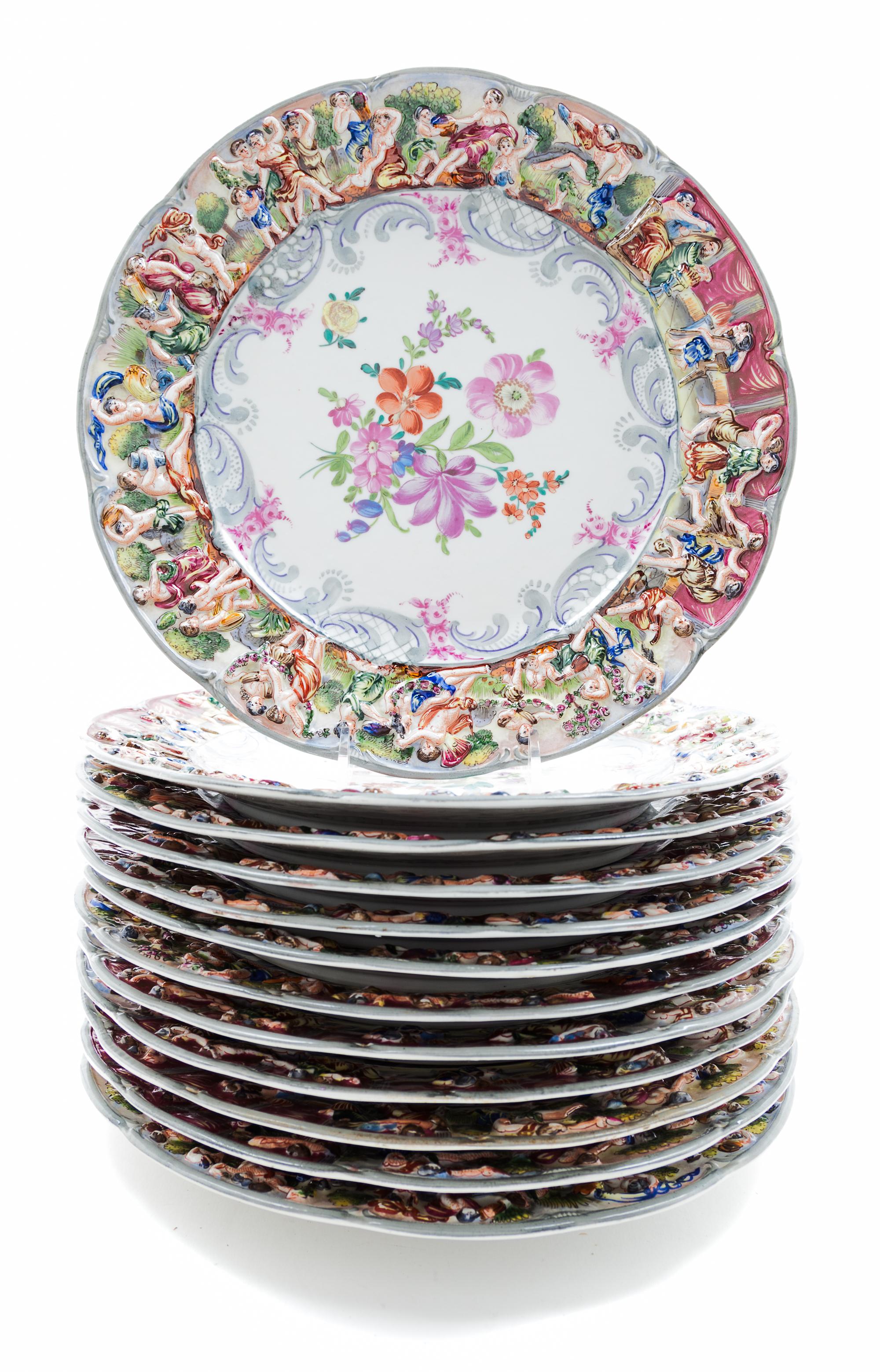 A Set of Twelve Capo-di-Monte Porcelain Plates Diameter 10 1/4 inches. — 19TH/20TH CENTURY