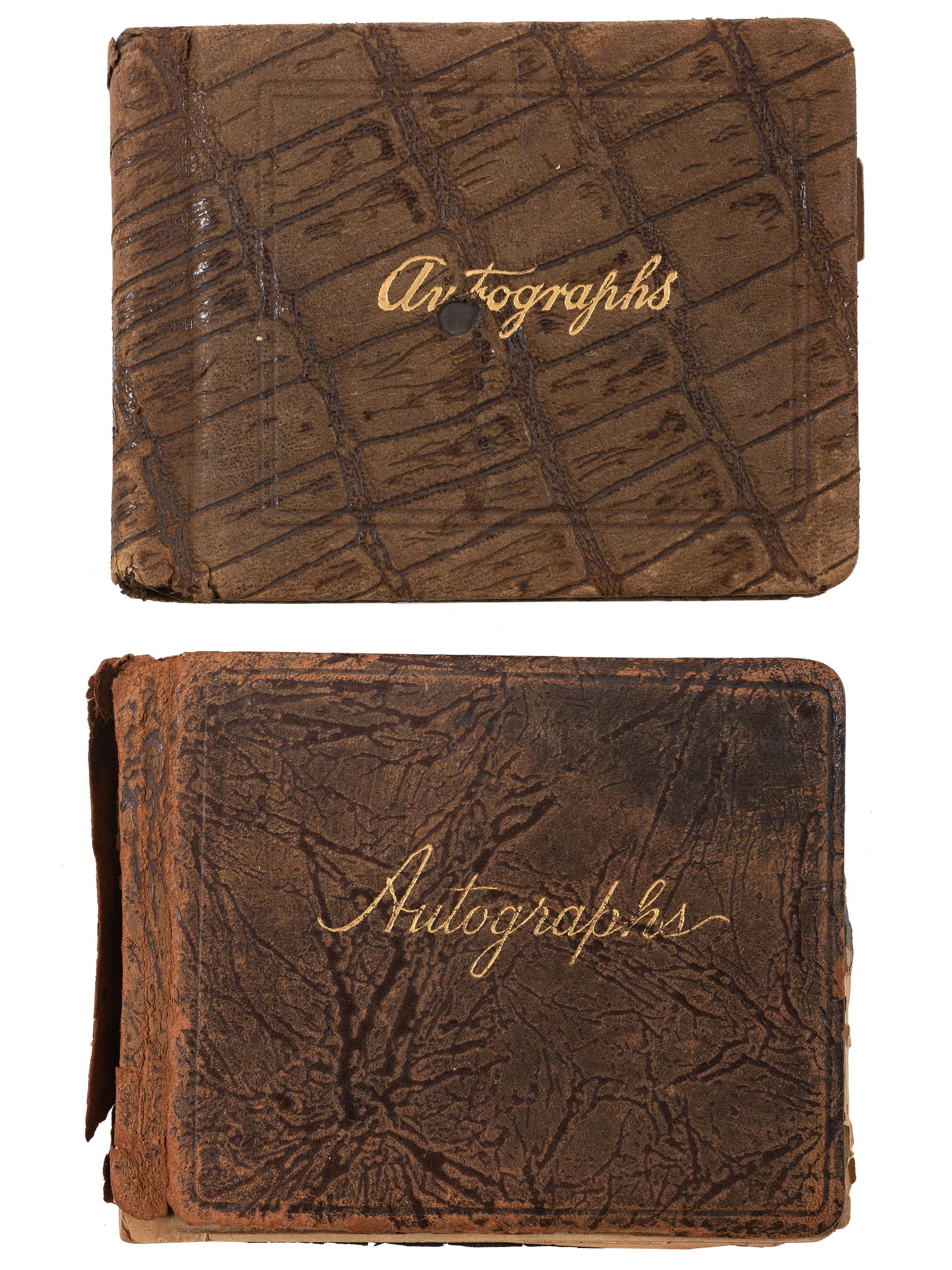 [AUTOGRAPHS]. Two autograph books owned by Chicago club owner Ruth Farley, signed by musicians, actors, and others of note including Cab Calloway, Mae West, Duke Ellington, and Mary Pickford.