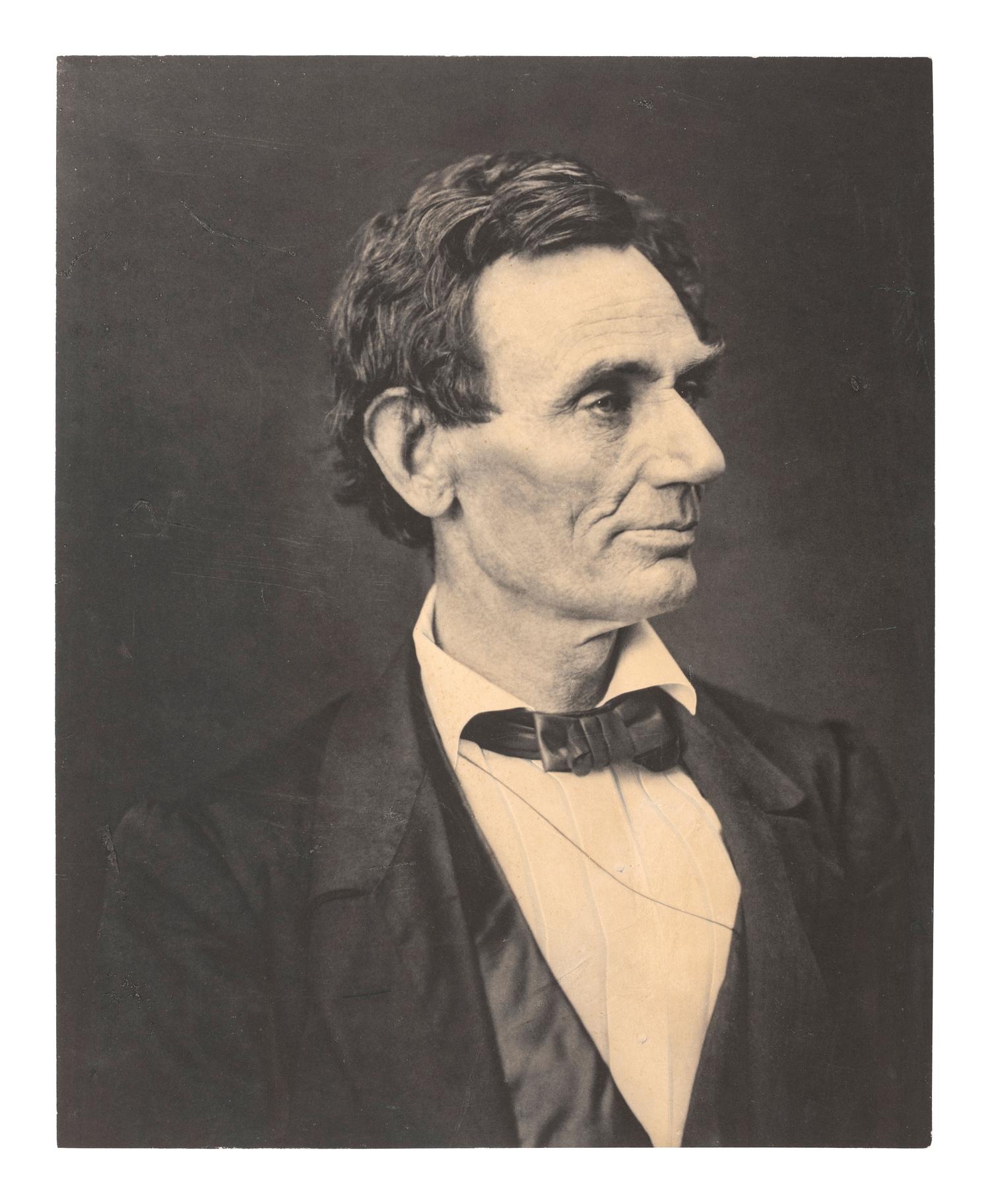 Abraham Lincoln [LINCOLN, Abraham (1809-1865)]. HESLER, Alexander (1823-1895), photographer. Mammoth plate platinum photograph of Abraham Lincoln. George B. Ayres, printer, 1897.