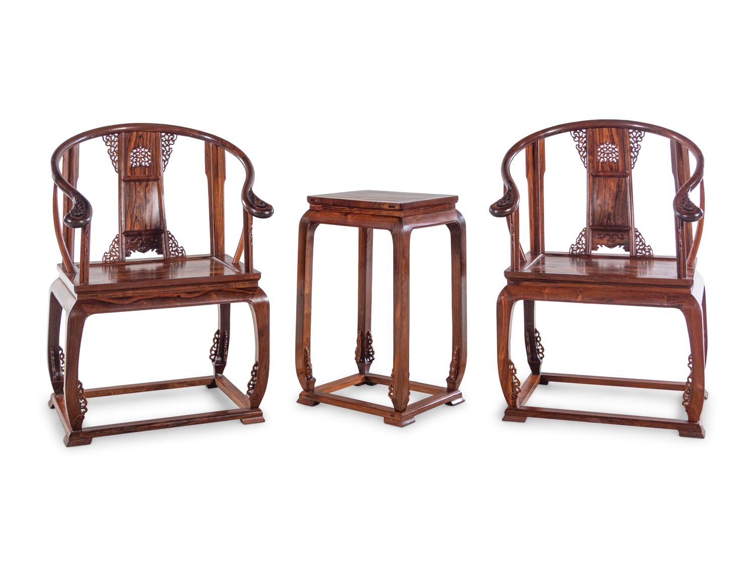 A Pair of Huanghuali Chair and Side Stand