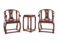 A Pair of Huanghuali Chair and Side Stand