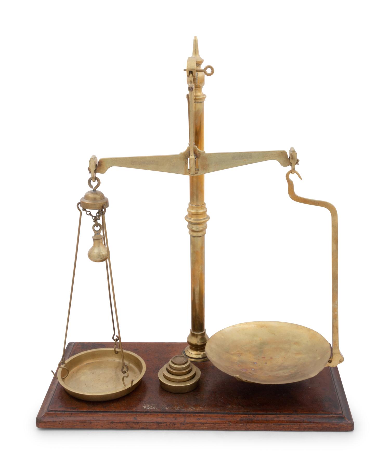 A Pair of English Brass Scales with Weights