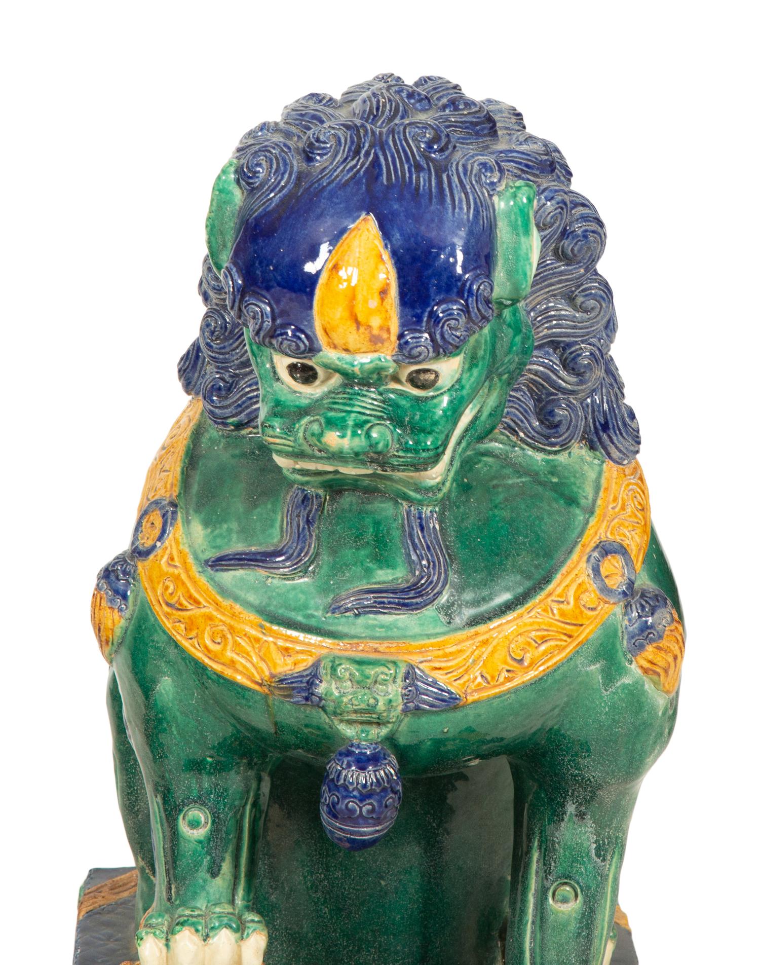 A Pair of Chinese Glazed Ceramic Guardian Lions