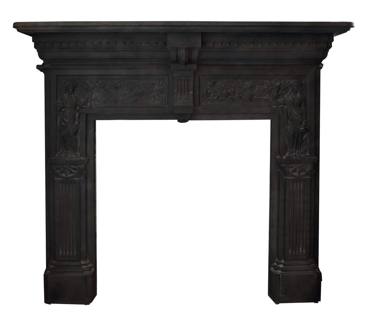 A Cast Iron Peace and Plenty Fireplace Mantel 64.5" W W x 9" D x 58.5" H — England, Circa 1880