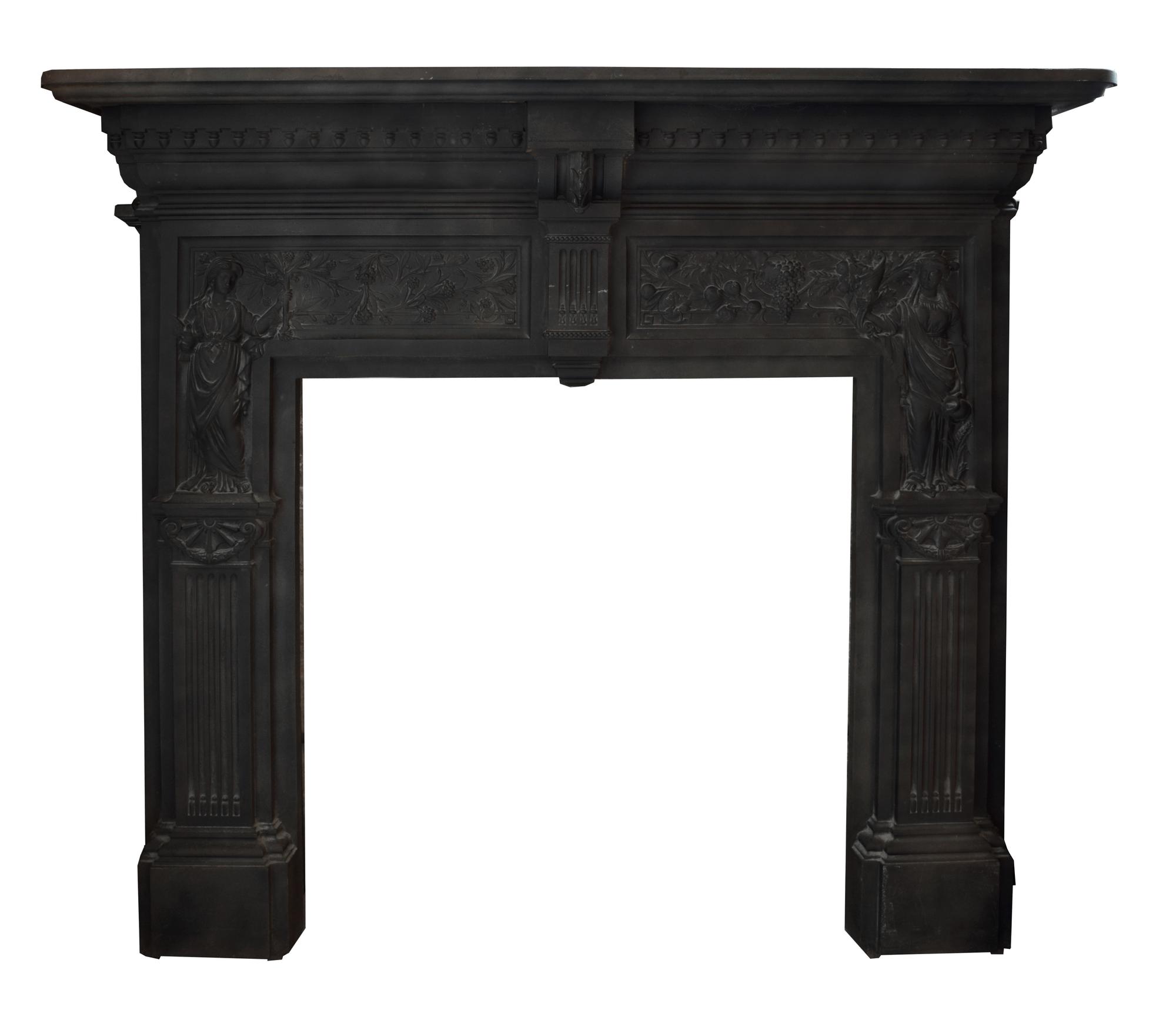 A Cast Iron Peace and Plenty Fireplace Mantel 64.5" W W x 9" D x 58.5" H — England, Circa 1880