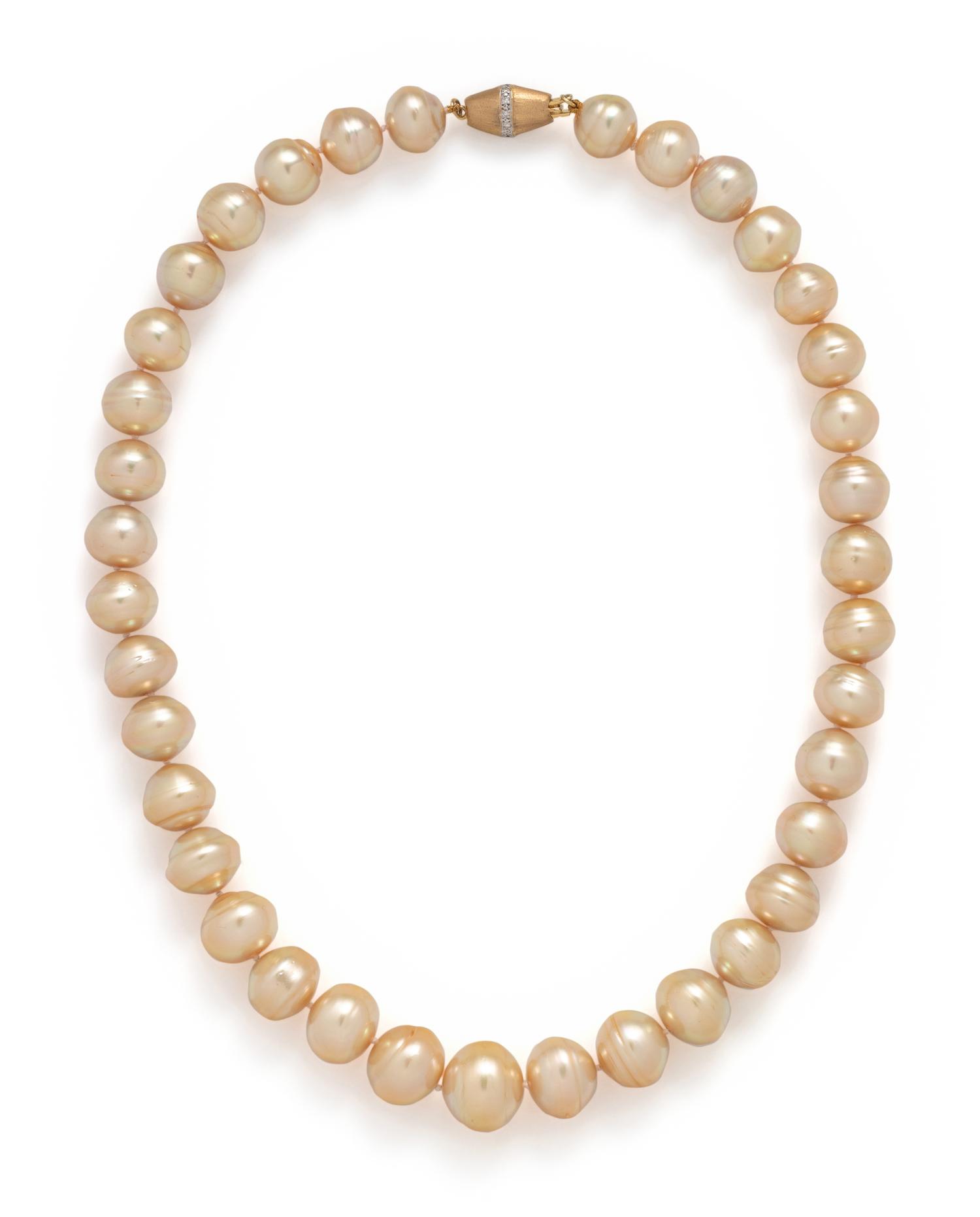 CULTURED GOLDEN BAROQUE PEARL AND DIAMOND NECKLACE