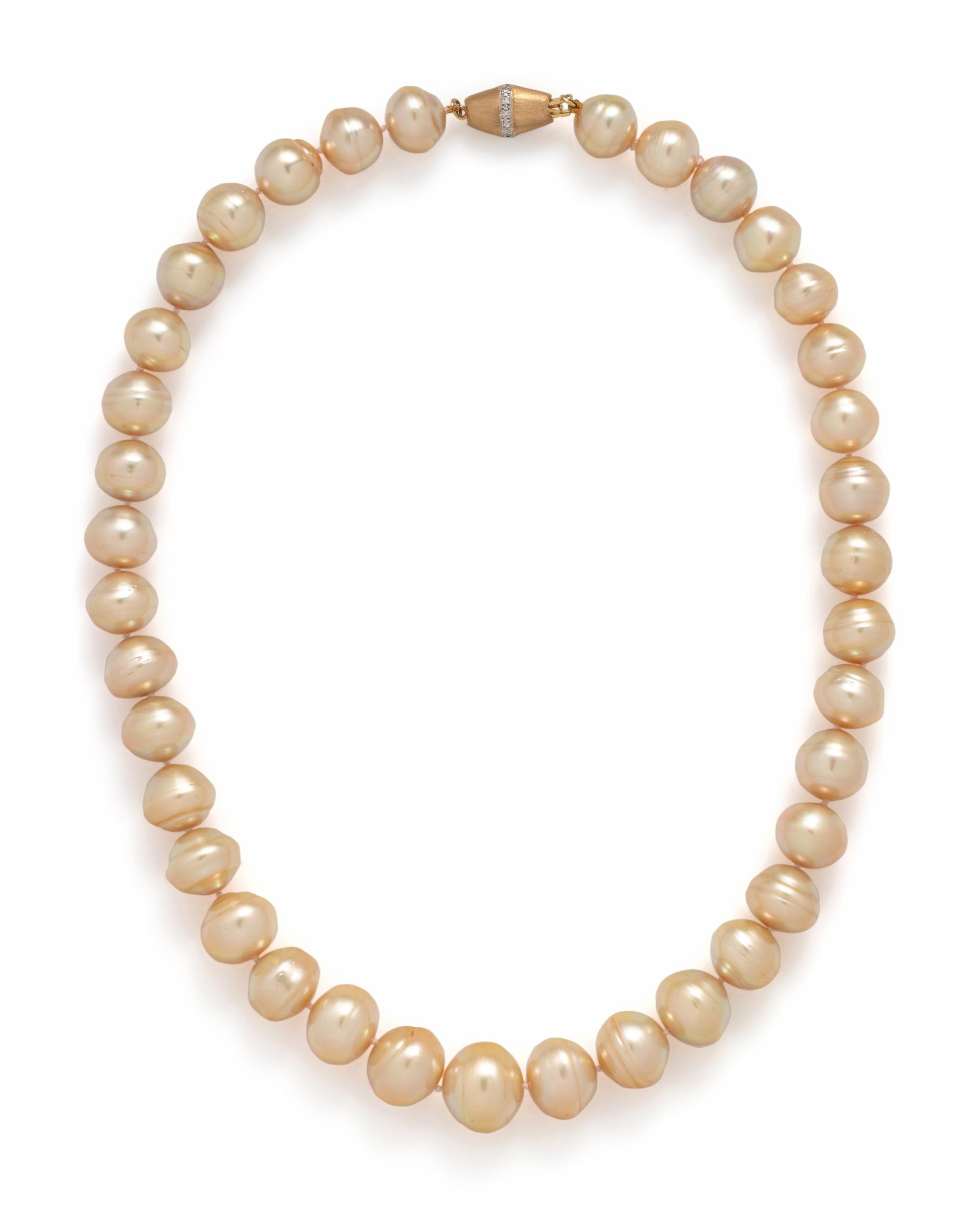 CULTURED GOLDEN BAROQUE PEARL AND DIAMOND NECKLACE