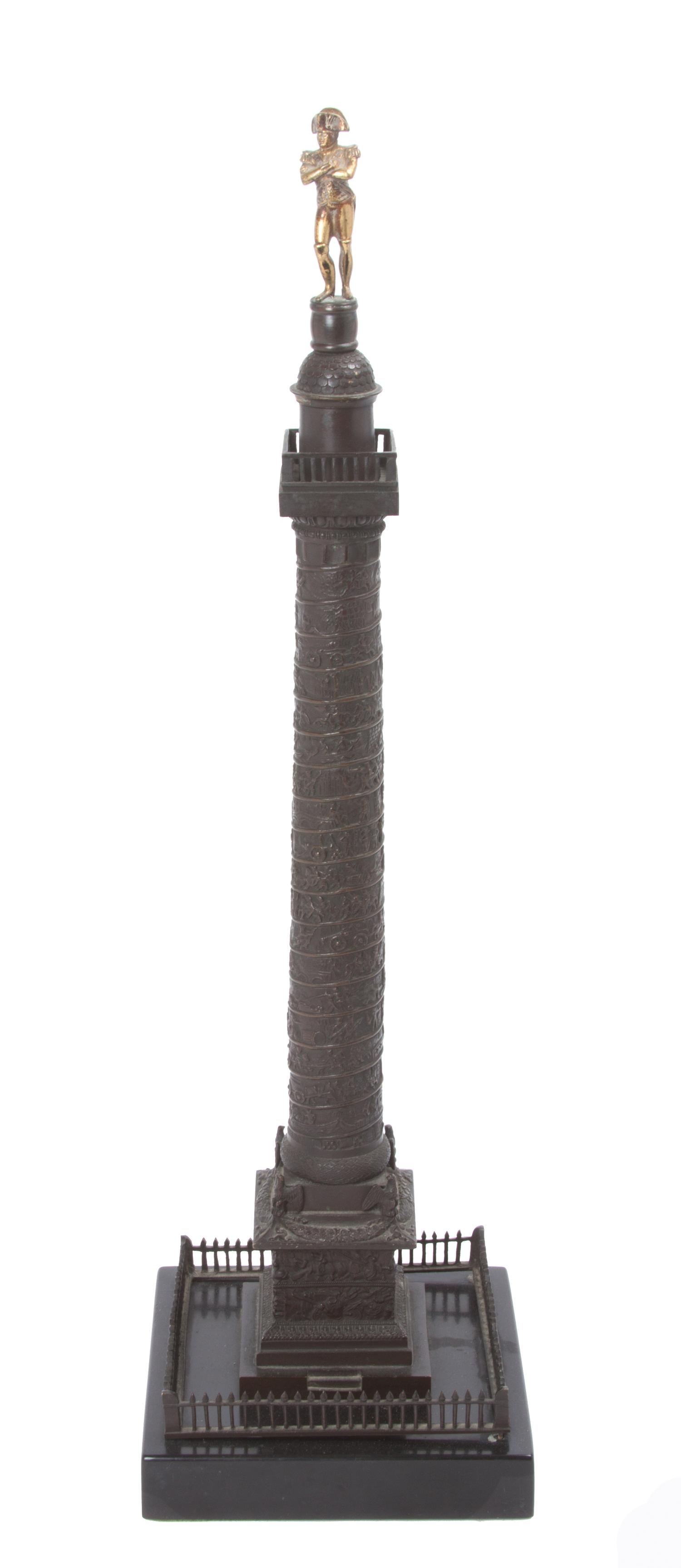A French Patinated Bronze Column Height 19 3/4 inches.