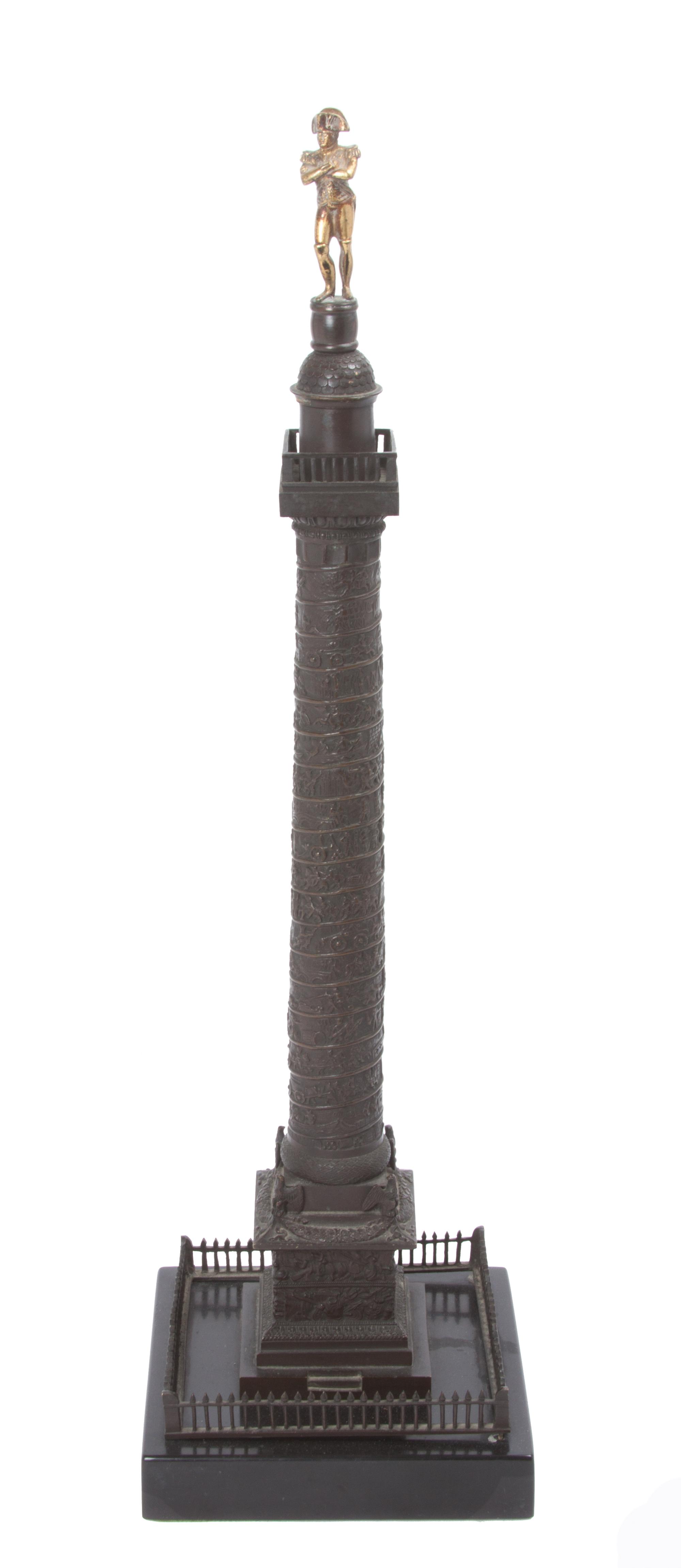 A French Patinated Bronze Column Height 19 3/4 inches.