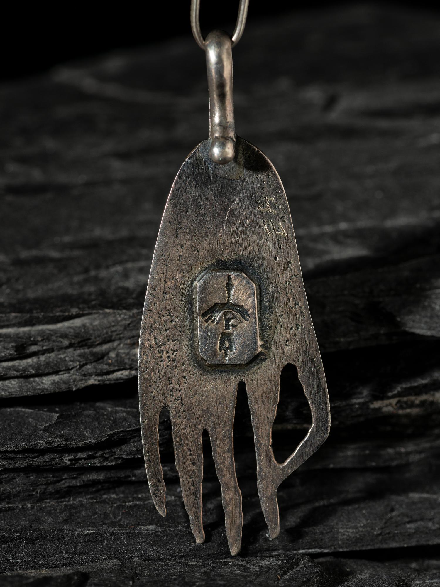 Silver Tufa Cast Bear Paw Pendant, with Inlay
