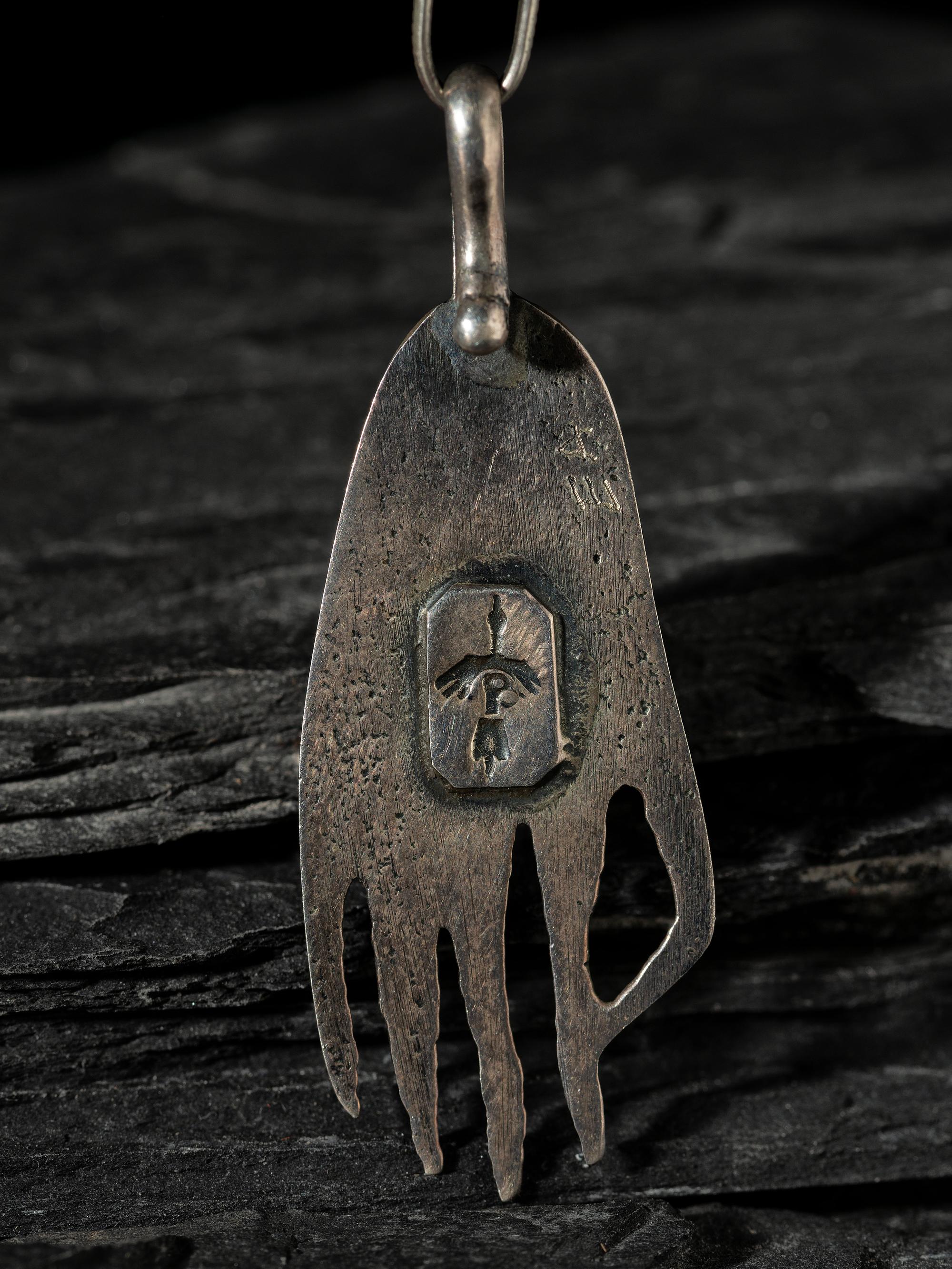 Silver Tufa Cast Bear Paw Pendant, with Inlay