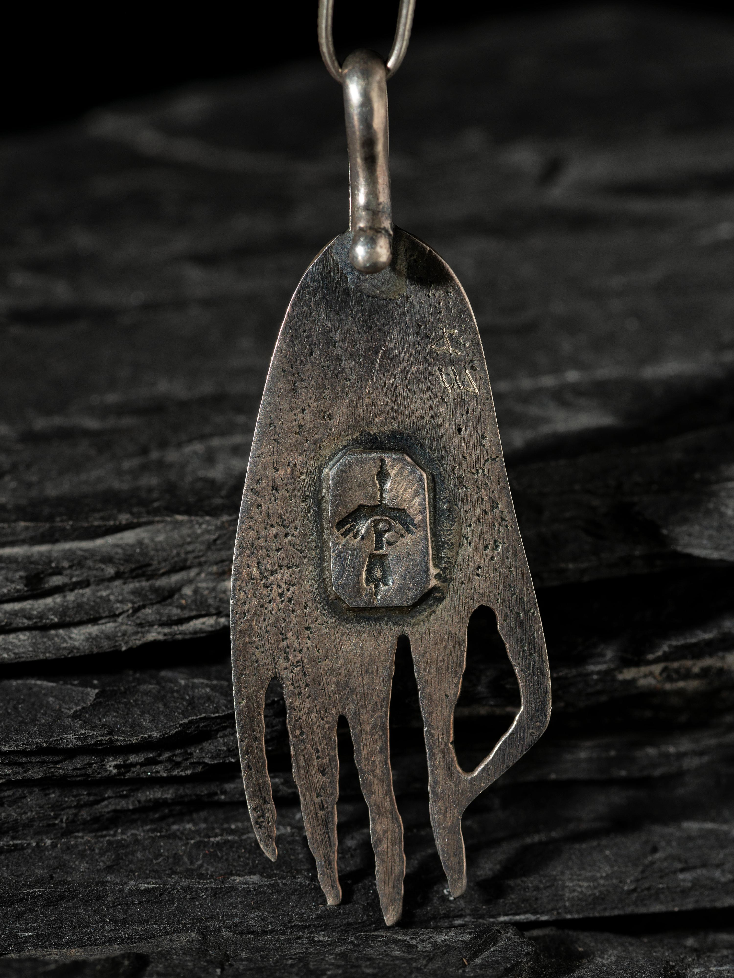 Silver Tufa Cast Bear Paw Pendant, with Inlay