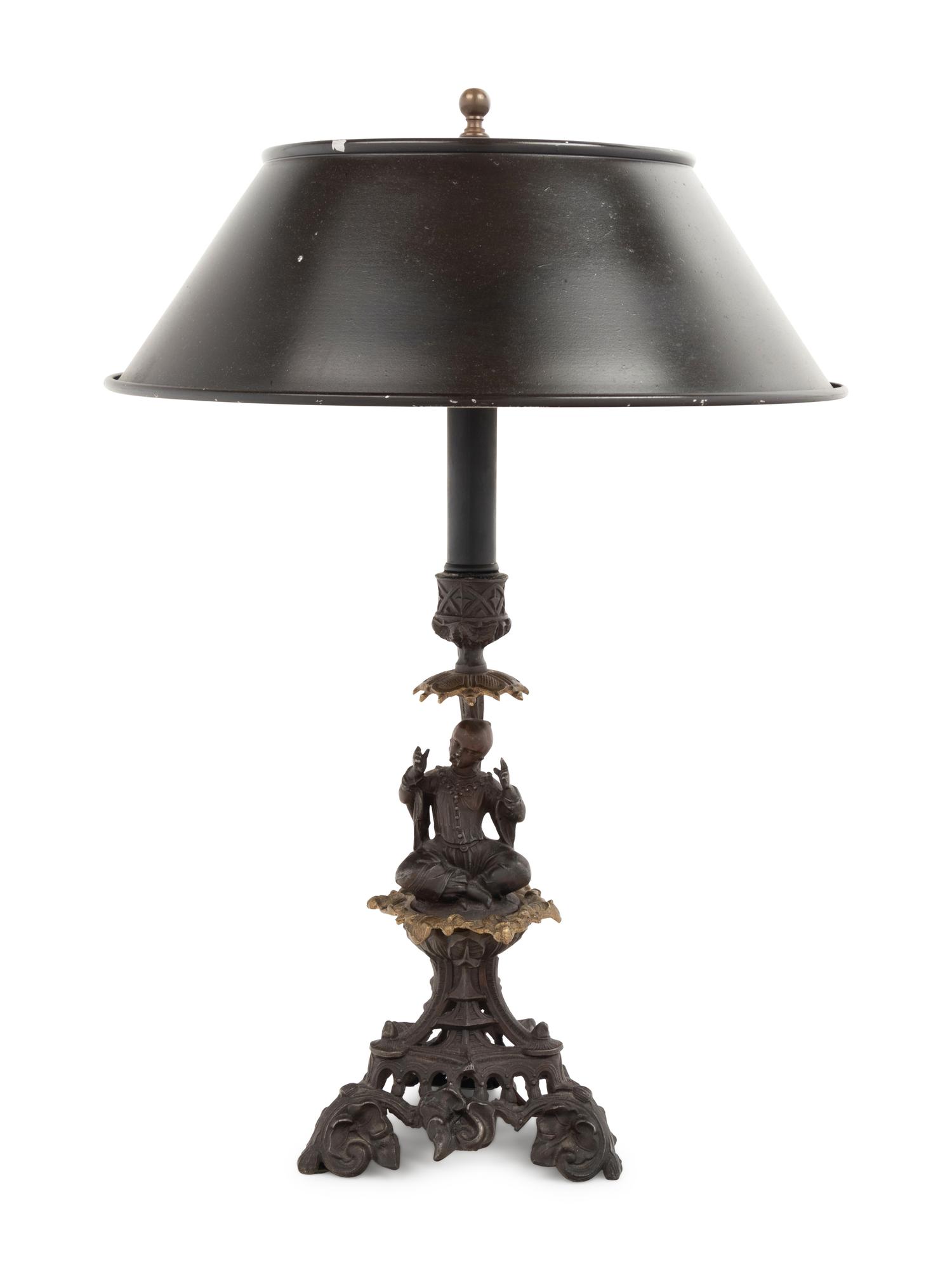 A Continental Bronze Figural Candlestick Mounted as a Lamp