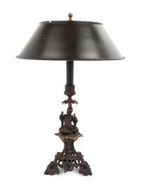 A Continental Bronze Figural Candlestick Mounted as a Lamp