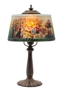 An American Reverse Painted Boudoir Lamp Height 15 1/2 inches x width of shade 9 1/4 inches. — EARLY 20TH CENTURY