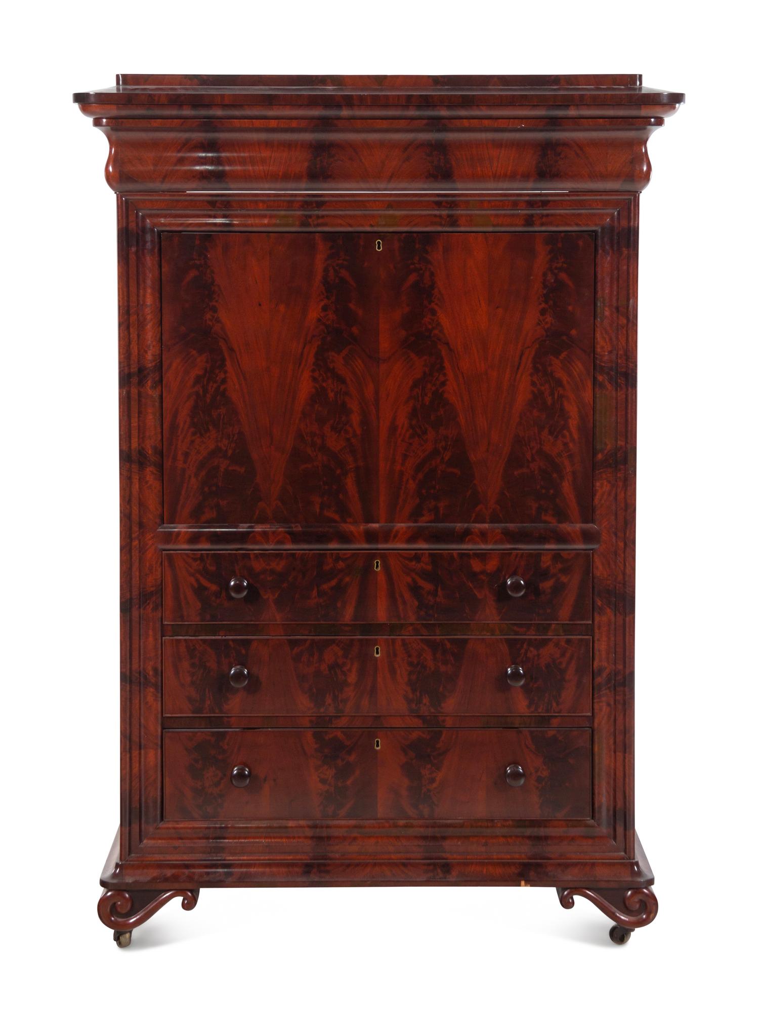 A Louis Philippe Figured Mahogany Secrétaire à Abattant