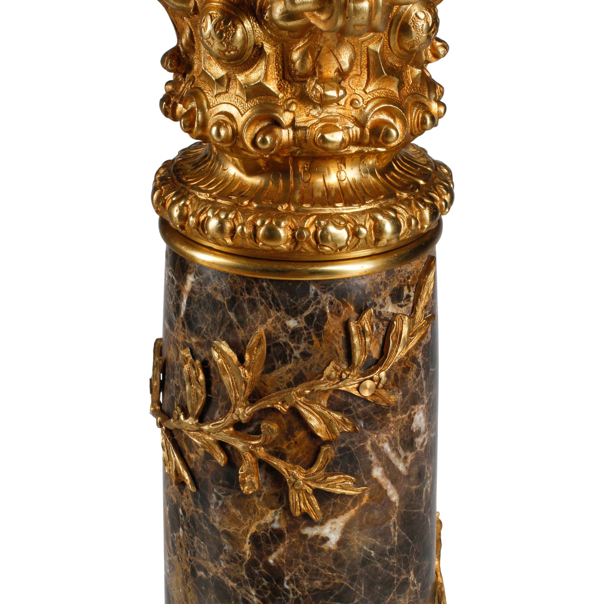 A Pair of Louis XVI Style Gilt Bronze Mounted Marble Pedestals