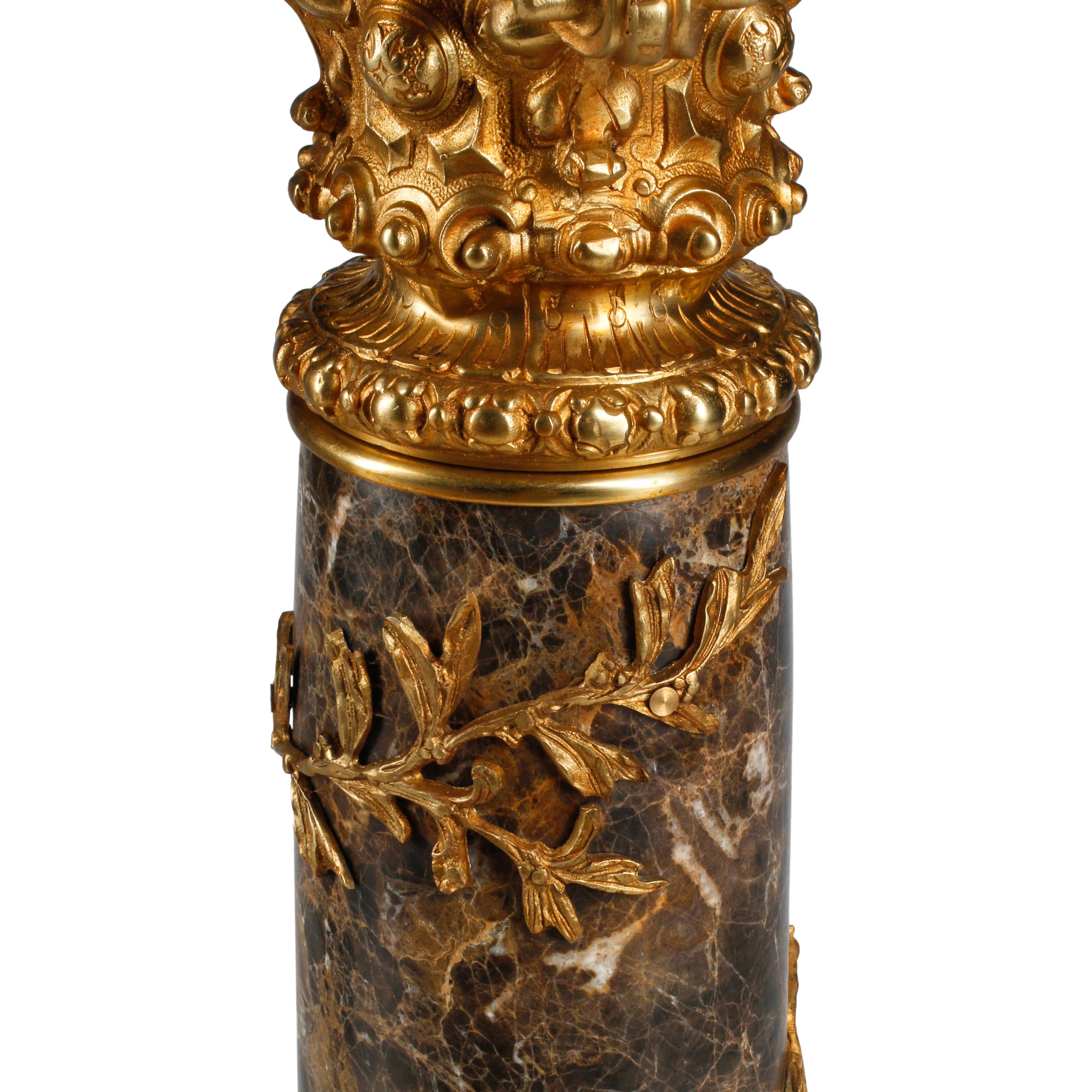 A Pair of Louis XVI Style Gilt Bronze Mounted Marble Pedestals