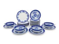 A Spode Transfer-Printed Blue and White Porcelain Part Dinner Service and Ten English Flow Blue Plates