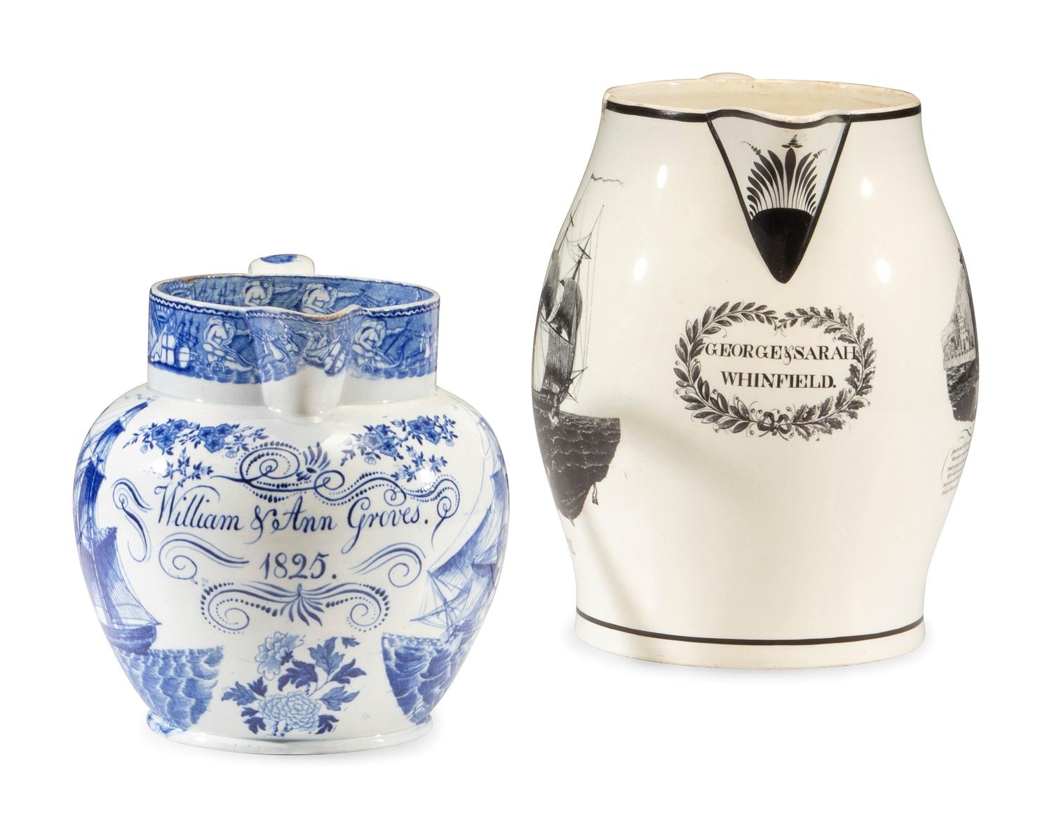 A Liverpool Black Transfer-Decorated Creamware Jug