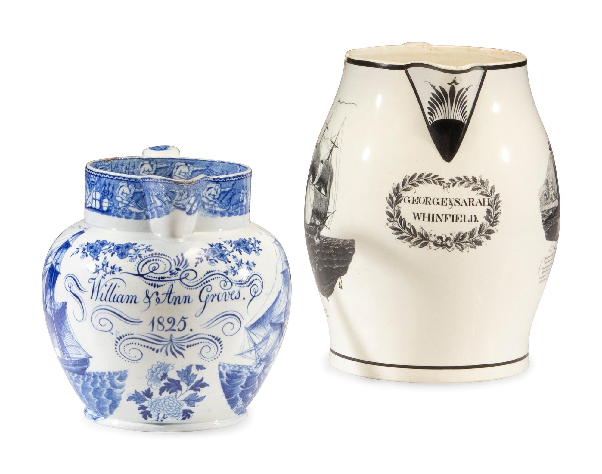 A Liverpool Black Transfer-Decorated Creamware Jug