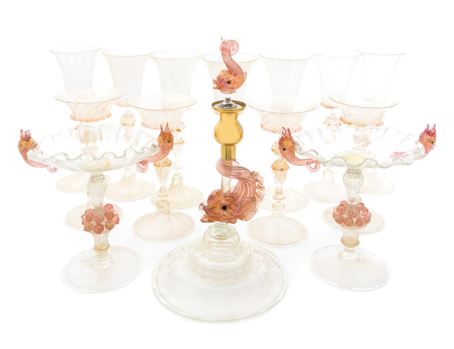 A Venetian Glass Stemware Service Height of wine stems 12 inches.