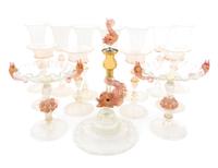 A Venetian Glass Stemware Service Height of wine stems 12 inches.